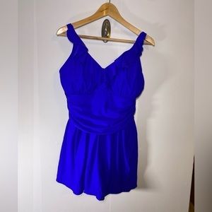 NWT Perona one piece Swim Suit w/skirt & adjustable straps Royal Blue SZ 18